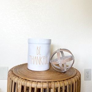 Rae Dunn LL Utensil Holder Be Thankful White Orange